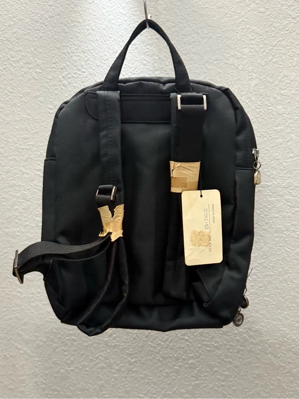Vintage Chenson black nylon or canvas square backpack/travel bag